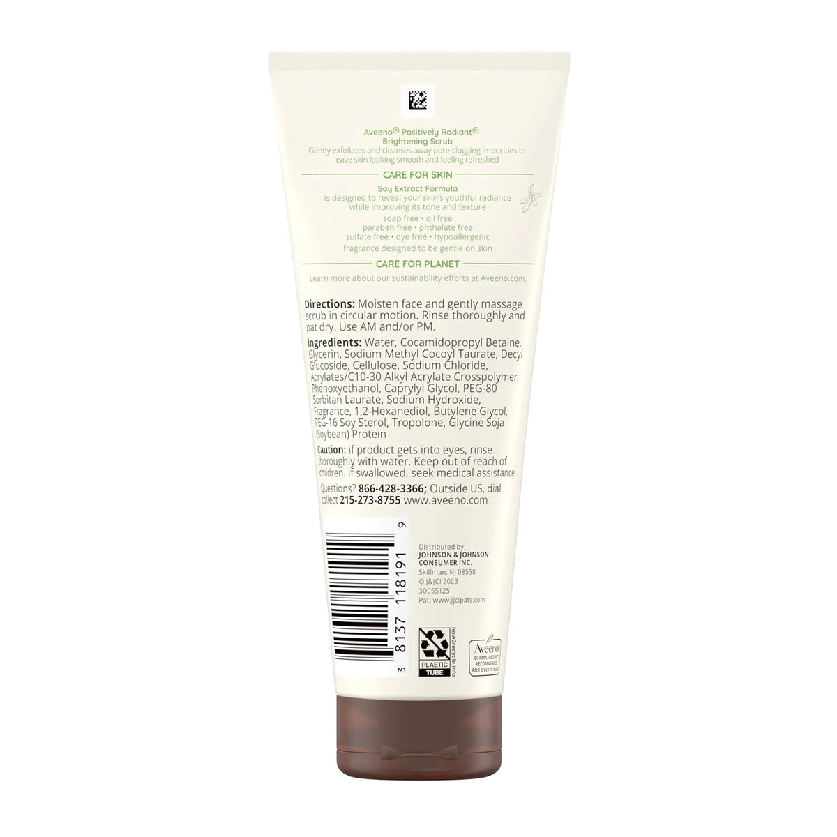 Aveeno Positively Radiant Skin Brightening Exfoliating Daily Facial Scrub, Moisture-Rich Soy Extract, helps improve skin tone & texture, Oil-& Soap-Free, Hypoallergenic, Travel Size, 2 oz, (Pack of 2)