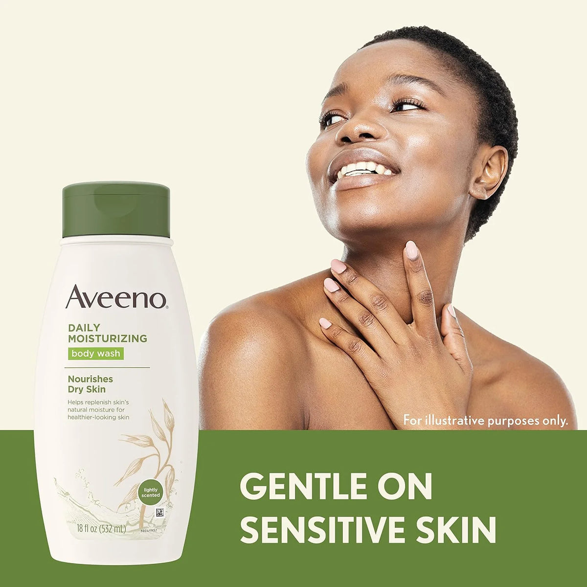 Aveeno Daily Moisturizing Body Wash with Soothing Oat, Creamy Shower Gel, Soap-Free and Dye-Free, Light Fragrance, 12 fl. oz