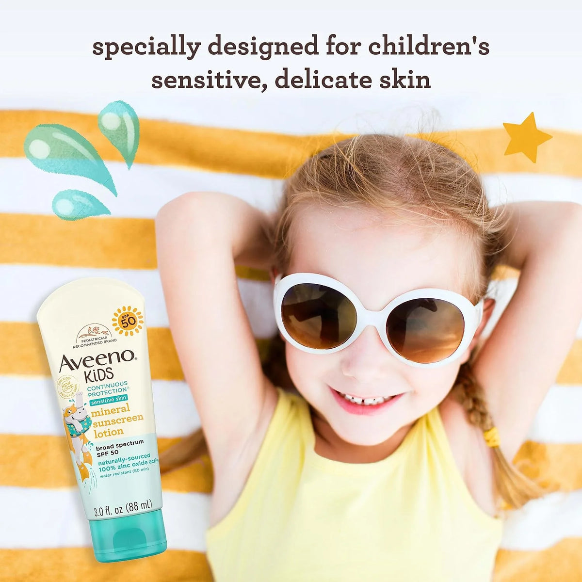 Aveeno Kids Sunscreen Lotion, Broad Spectrum, SPF 50, 3 Fl Oz (Pack of 12)
