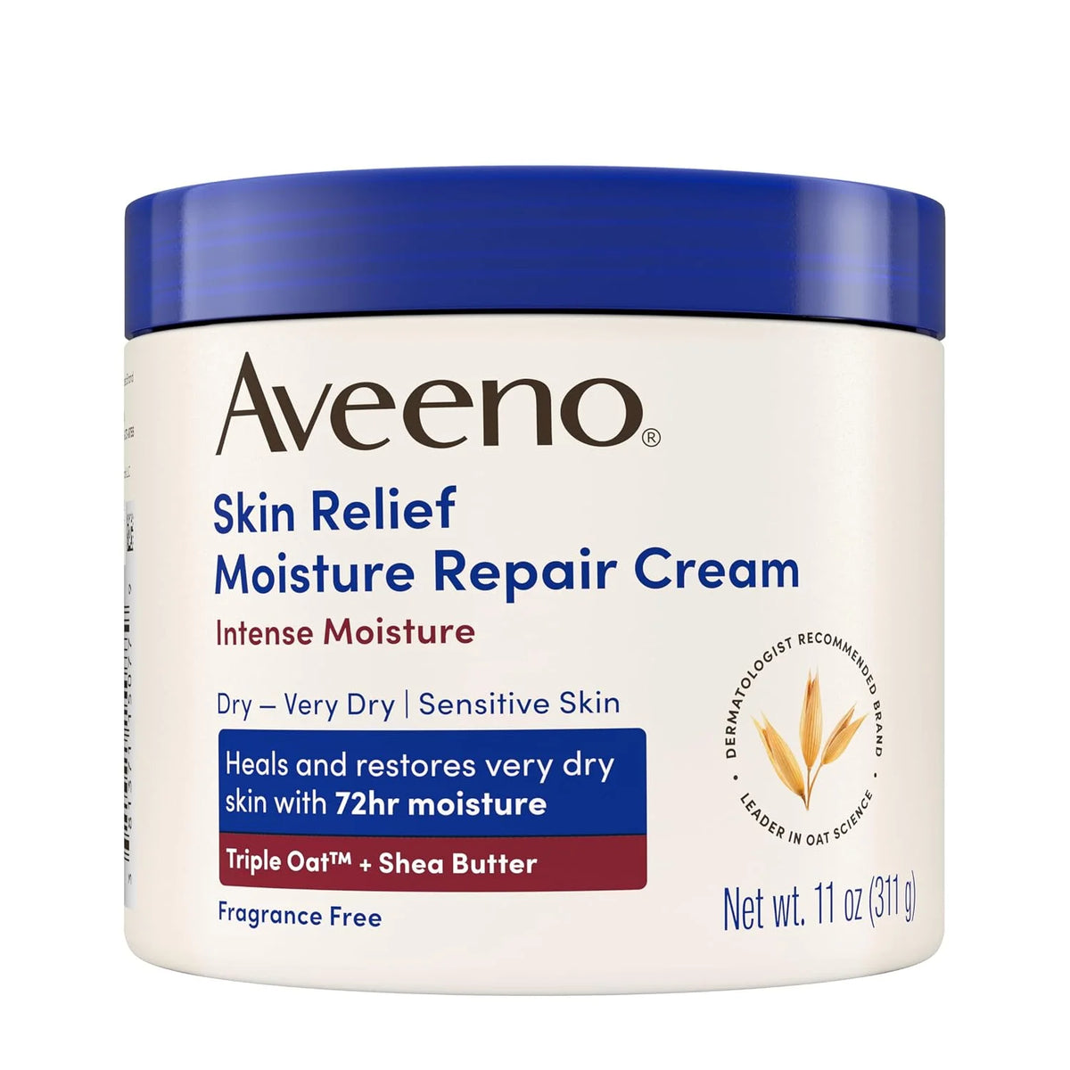 Aveeno Skin Relief Intense Moisture Repair Body Cream with Triple Oat &Shea Butter Formula,Moisturizing Cream Heals&Restores Very Dry Skin w/Long-Lasting Moisture,Fragrance-Free, 11 Ounce (Pack of 12)