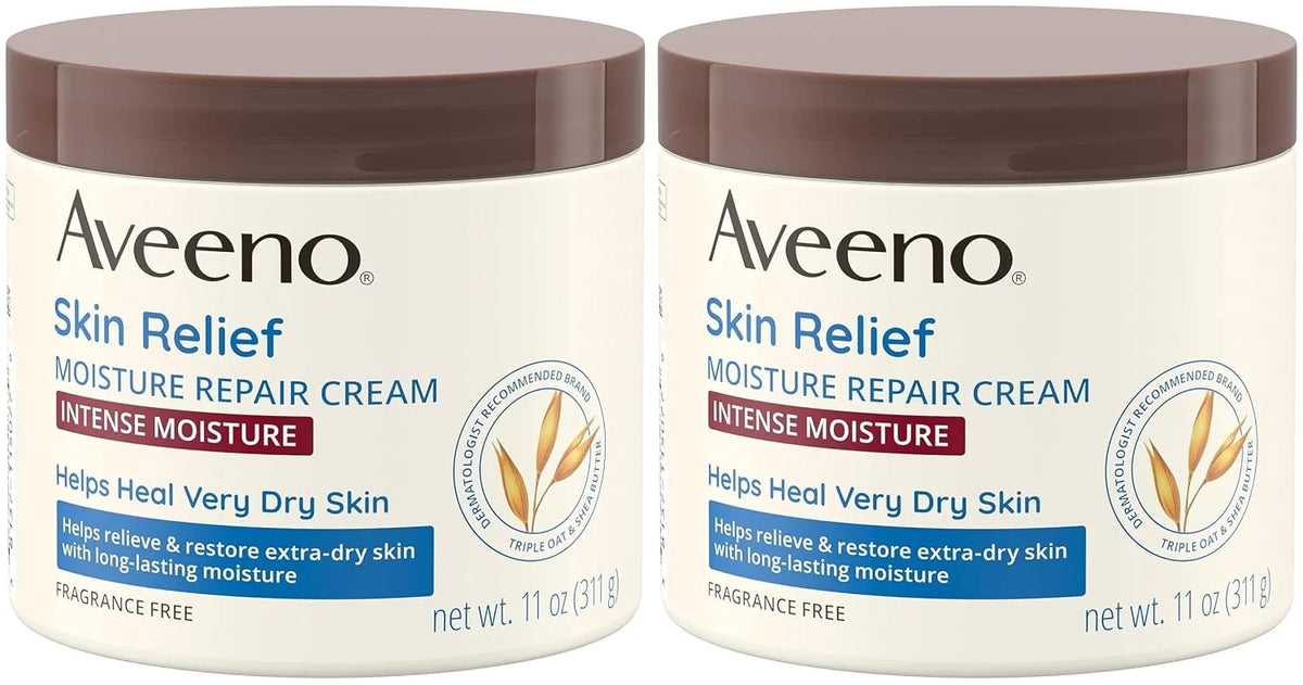Aveeno Skin Relief Intense Moisture Repair Body Cream with Triple Oat &Shea Butter Formula,Moisturizing Cream Heals&Restores Very Dry Skin w/Long-Lasting Moisture,Fragrance-Free, 11 Ounce (Pack of 12)