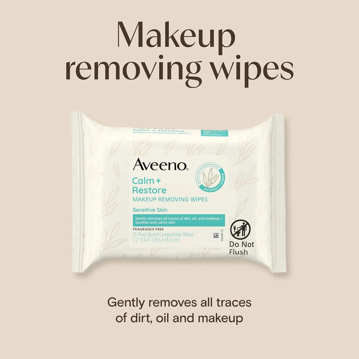 Aveeno Calm + Restore Unscented Makeup Remover Face Wipes, Fragrance Free Facial Cleansing Towelettes with Oat Extract & Calming Feverfew Leave Skin Feeling Soothed, Alcohol Free, 25 ct (Pack of 6)
