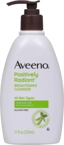 Aveeno Positively Radiant Brightening Facial Cleanser with Moisture Rich Soy Extract, Helps Even Skin Tone & Texture While Gently Lifting Away Dirt, Oil & Makeup, Sulfate-Free, 11 fl. oz (Pack of 2)