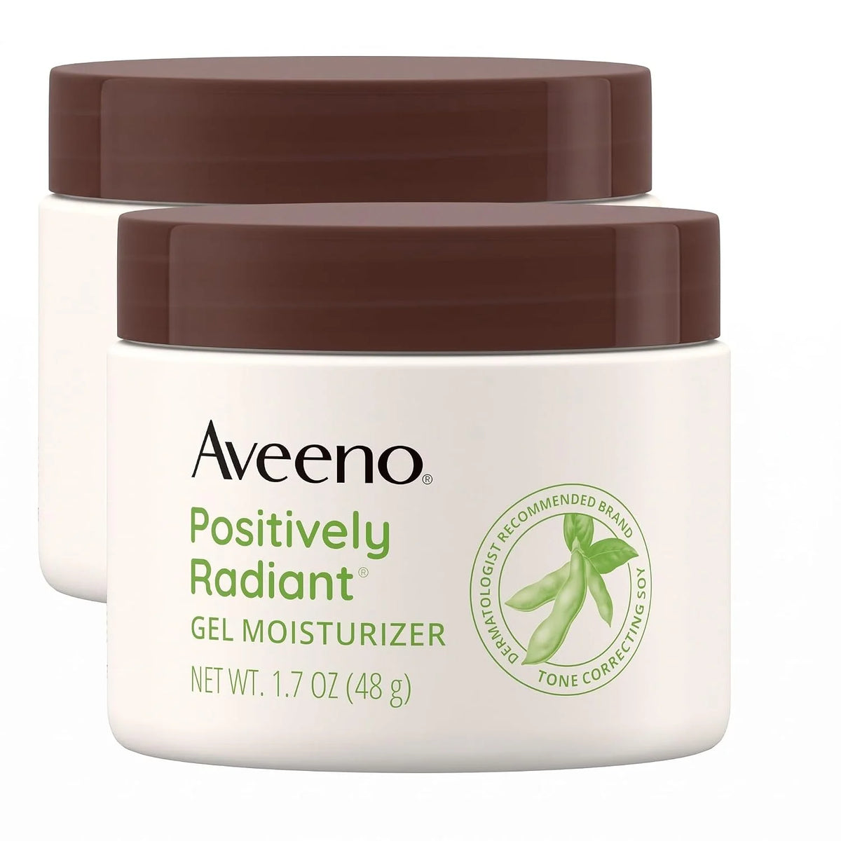 Aveeno Positively Radiant Daily Gel Facial Moisturizer with Hyaluronic Acid & Tone-Correcting Soy,Hydrating & Brightening Gel Face Cream Evens Skin Tone-& Texture,Hypoallergenic,1.7 oz,(Pack of 2)