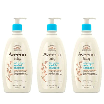 Aveeno Baby Gentle Body Wash & Shampoo, 3 Pack, 3 x 18 fl. oz