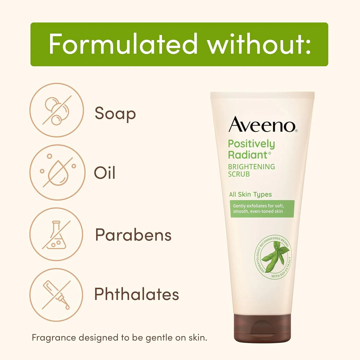 Aveeno Positively Radiant Skin Brightening Exfoliating Daily Facial Scrub, Moisture-Rich Soy Extract, helps improve skin tone & texture, Oil-& Soap-Free, Hypoallergenic, Travel Size, 2 oz, (Pack of 2)