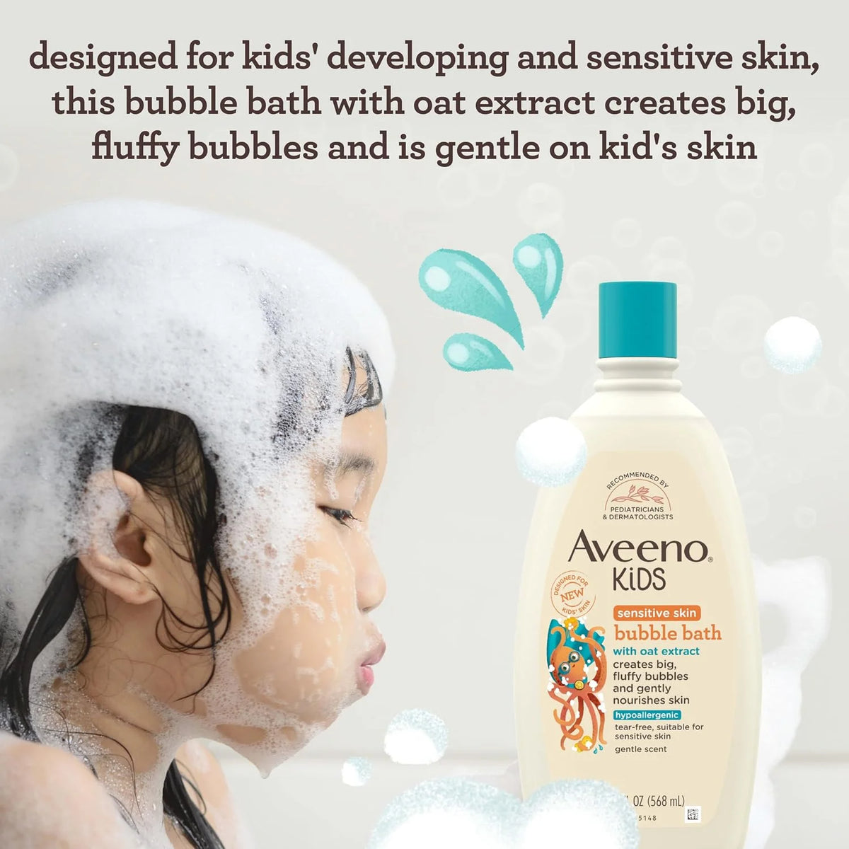 Aveeno Kids Bubble Bath, Sensitive Skin, 19.2 fl. oz, 19.2 Fl Oz (Pack of 12)