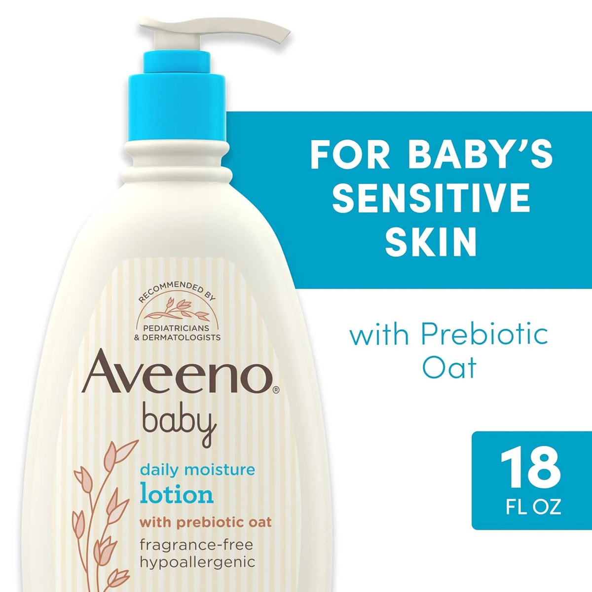 Aveeno Baby Daily Moisture Body Lotion, Fragrance-Free, 18 fl oz, 2 Pack