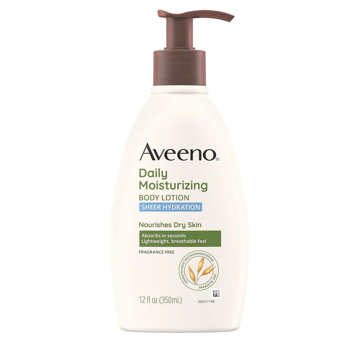 Aveeno Sheer Hydration Fragrance-Free Daily Moisturizing Lotion with Prebiotic Oat for Dry Skin, Lightweight, Fast-Absorbing Body Moisturizer Nourishes Skin with 48-hour Moisture, 18 fl oz (Pack of 2)