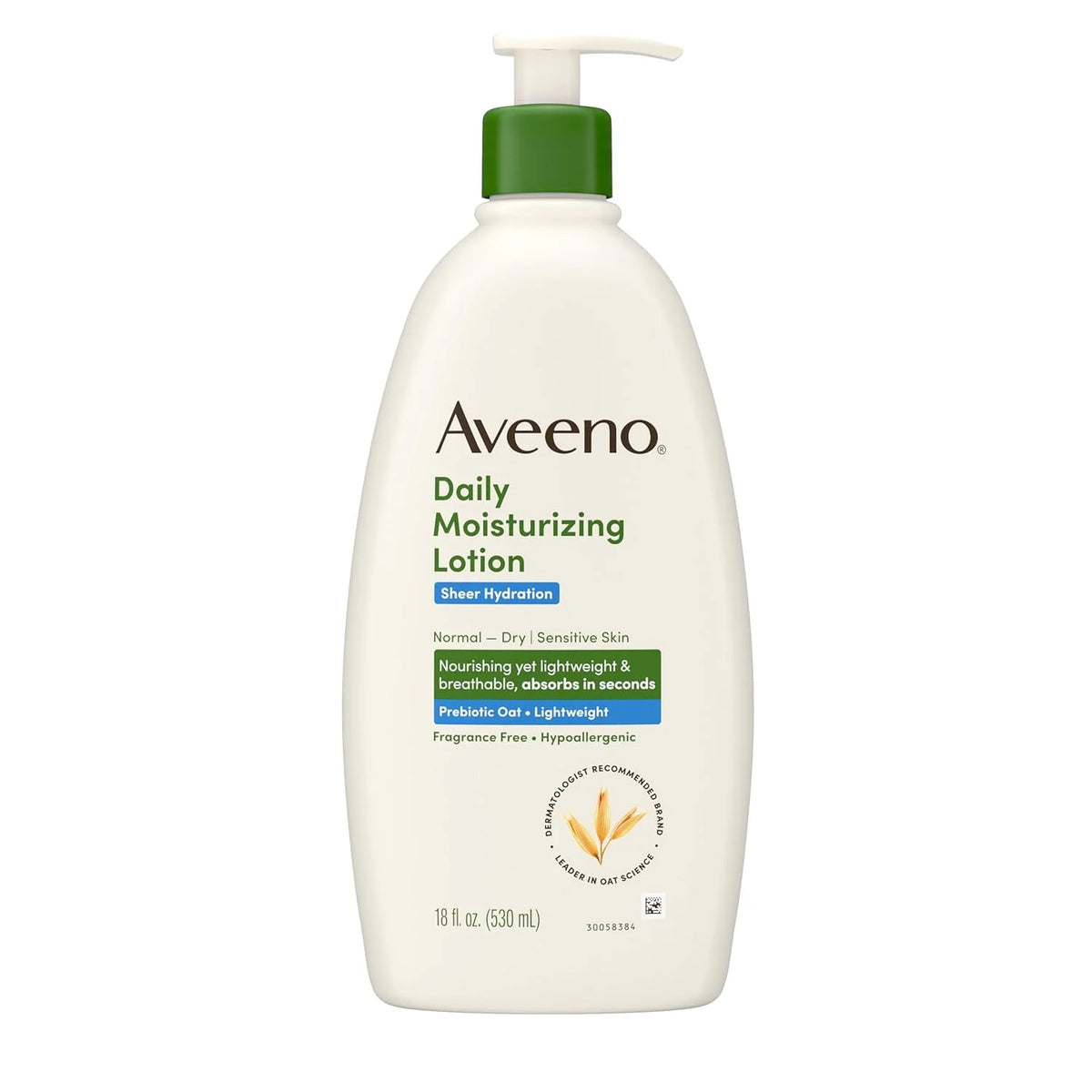 Aveeno Sheer Hydration Fragrance-Free Daily Moisturizing Lotion with Prebiotic Oat for Dry Skin, Lightweight, Fast-Absorbing Body Moisturizer Nourishes Skin with 48-hour Moisture, 18 fl oz (Pack of 2)