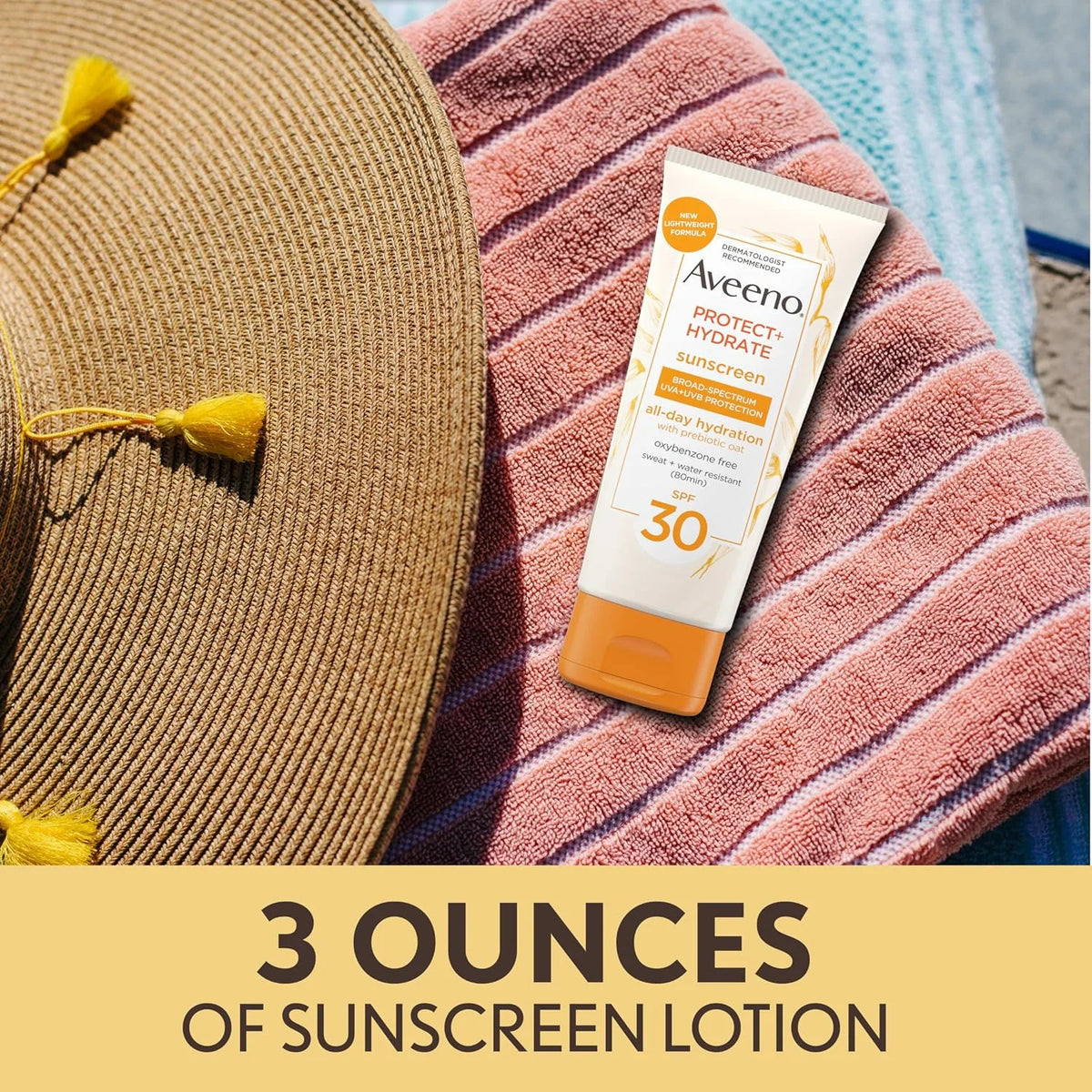Aveeno Protect + Hydrate Sunscreen Moisturizing Lotion with Prebiotic Oat,Broad Spectrum SPF60,Paraben,& Oil Free,Weightless,Water & Sweat Resistant (80-min) for Sensitive Skin,12 Fl Oz,(Pack of 2)