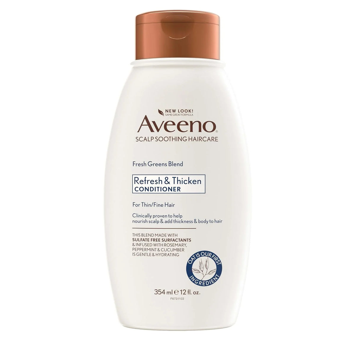 Aveeno, Fresh Greens Blend Sulfate-Free Conditioner with Rosemary, Peppermint & Cucumber to Thicken & Nourish, Clarifying & Volumizing for Thin or Fine Hair, Paraben-Free, 12oz
