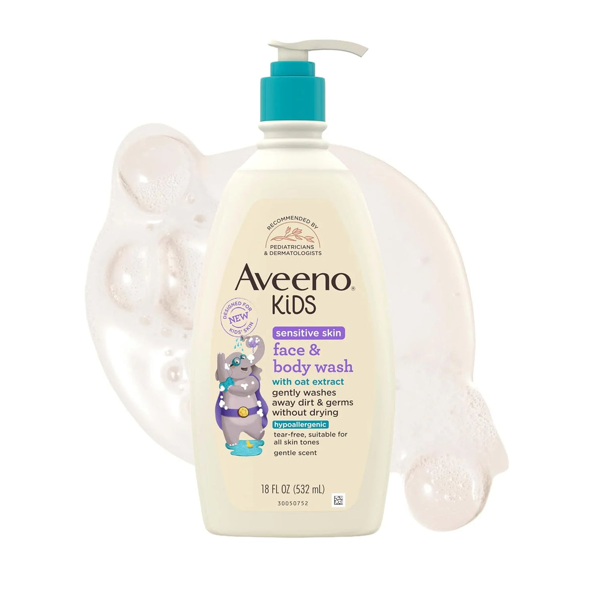 Aveeno Kids Sensitive Skin Face and Body Wash with Oat Extract,Gently Washes Away Dirt and Germs Without Drying,Tear-Free,Hypoallergenic Kids Body Wash,18 fl. oz,(Pack of 4)
