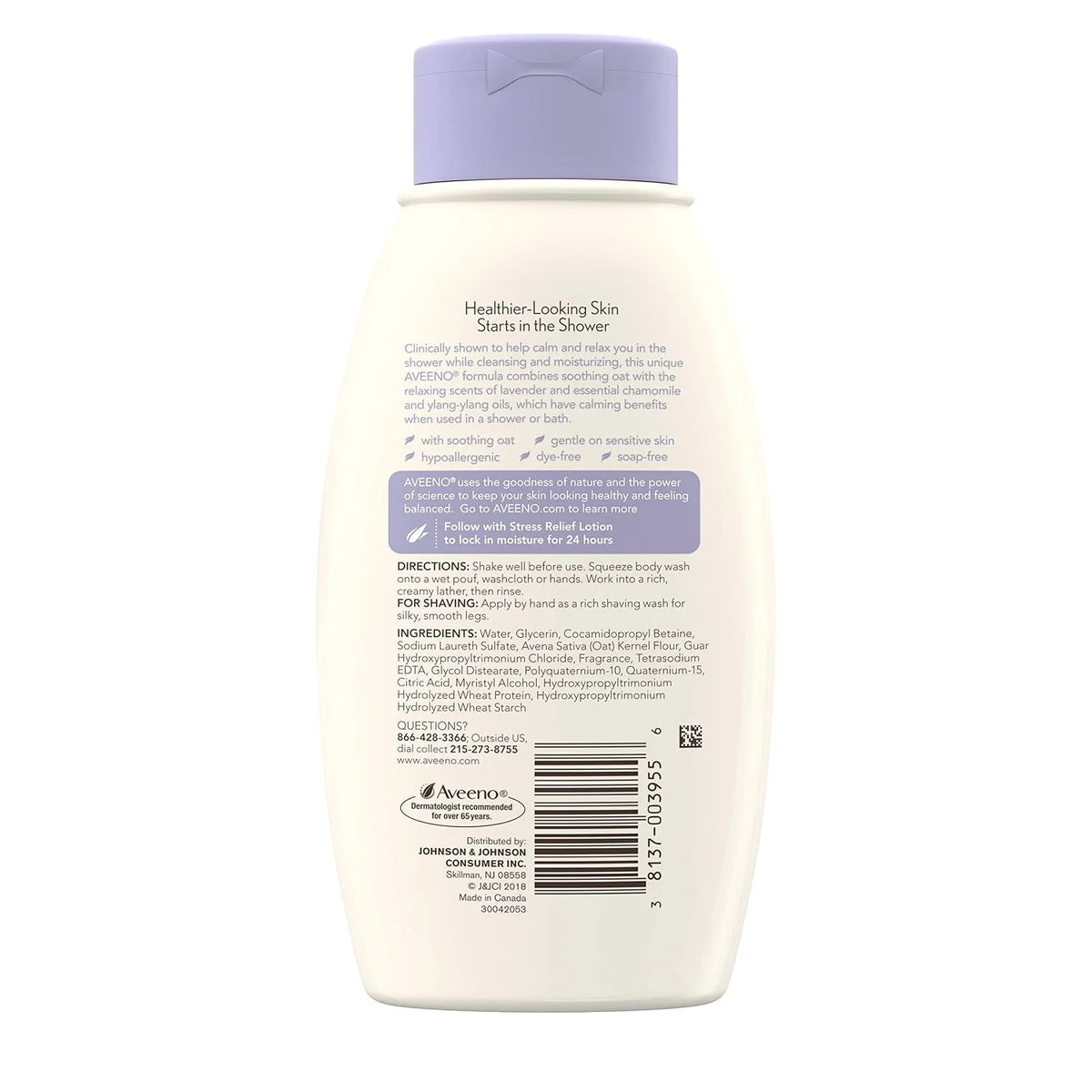 Aveeno Stress Relief Body Wash with Soothing Oat,Lavender, Chamomile & Ylang-Ylang Essential Oils, Hypoallergenic, Dye-Free & Soap-Free Calming Body Wash gentle on Sensitive Skin, 12 fl. oz(Pack of 2)