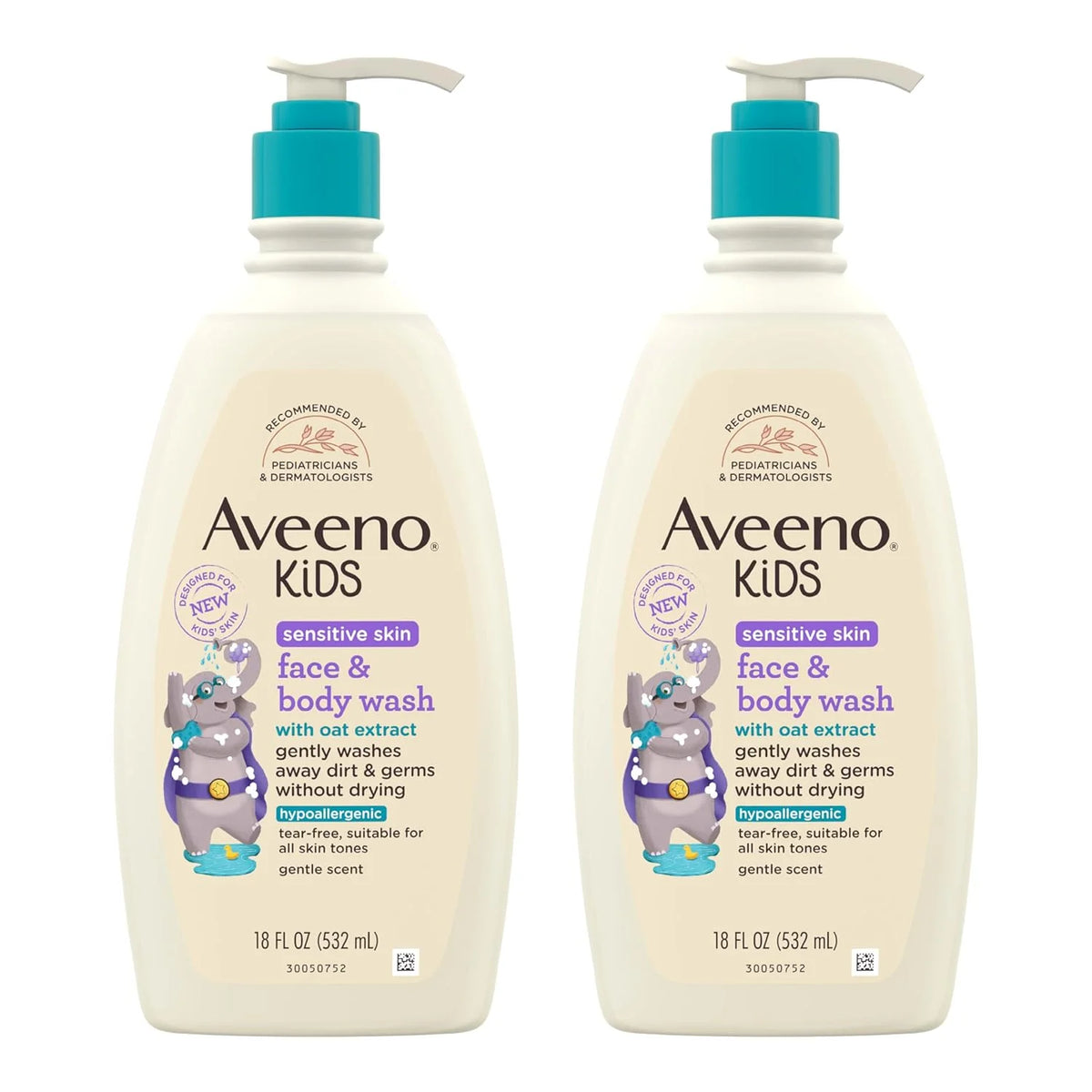 Aveeno Kids Sensitive Skin Face and Body Wash with Oat Extract,Gently Washes Away Dirt and Germs Without Drying,Tear-Free,Hypoallergenic Kids Body Wash,18 fl. oz,(Pack of 4)