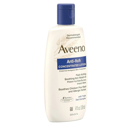 Aveeno Anti-Itch Concentrated Lotion with Calamine and Triple Oat Complex, Skin Protectant for Fast-Acting Itch Relief from Poison Ivy, Insect Bites, Chicken Pox, and Allergic Itches, 4 fl. oz