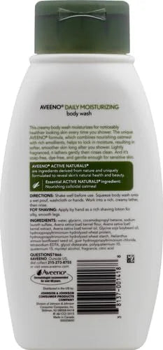 Aveeno Daily Moisturizing Body Wash with Soothing Oat, Creamy Shower Gel, Soap-Free and Dye-Free, Light Fragrance, 12 fl. oz